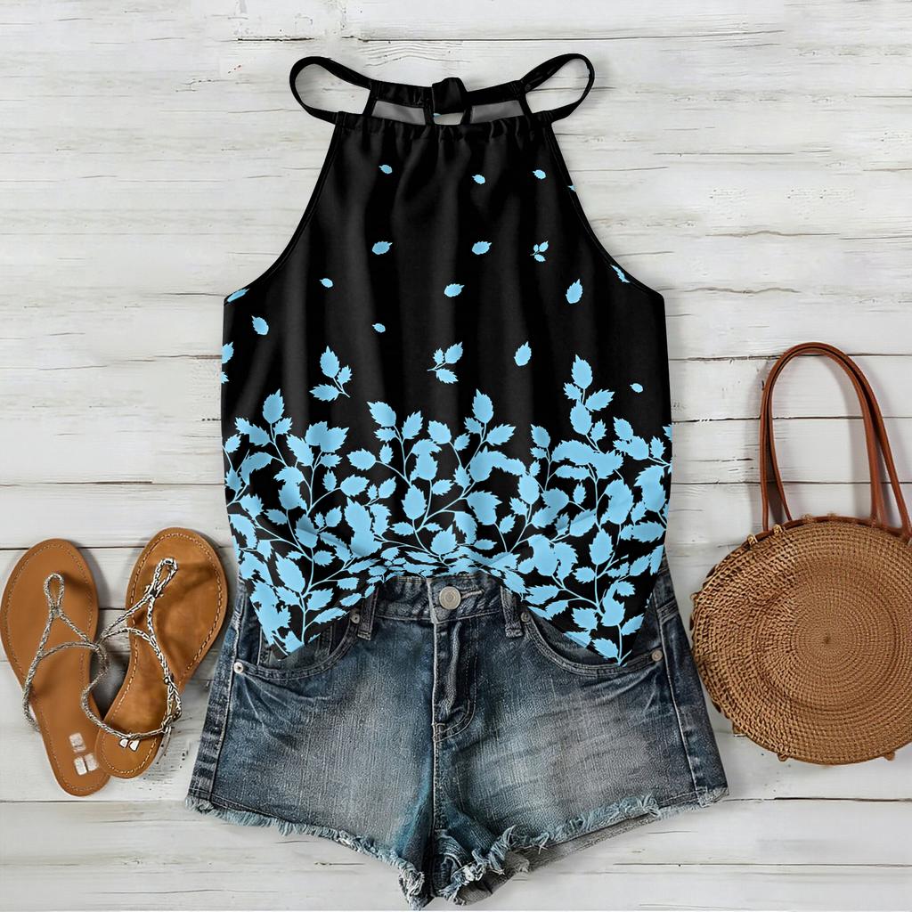 Women’s Sleeveless Bohemian Floral Print Neck Tank Top with Relaxed Fit and Lightweight Fabric for Daily Wear and Layering
