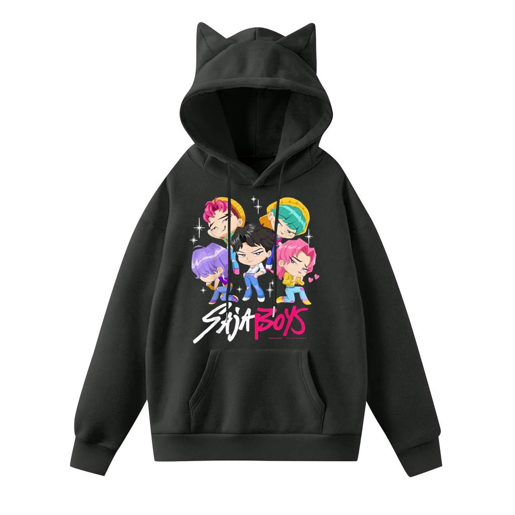 Damemote Casual Langermet trykt Rundhals hettegenser Pullover Topp med lommer
