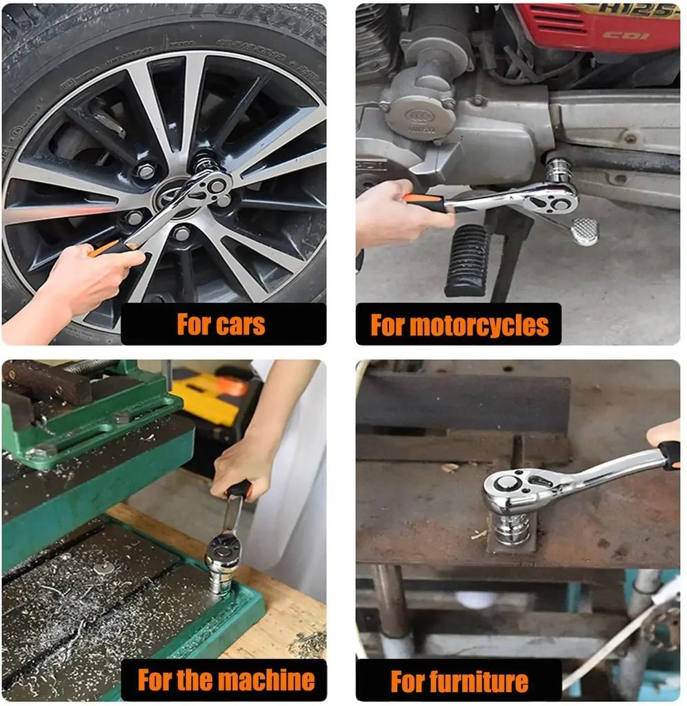 1/2 Inch Ratchet Wrench 24 Tooth Drive Ratchet Socket Wrench Tool Multi-function DIY Bicycle Motorcycle Car Hand Tools