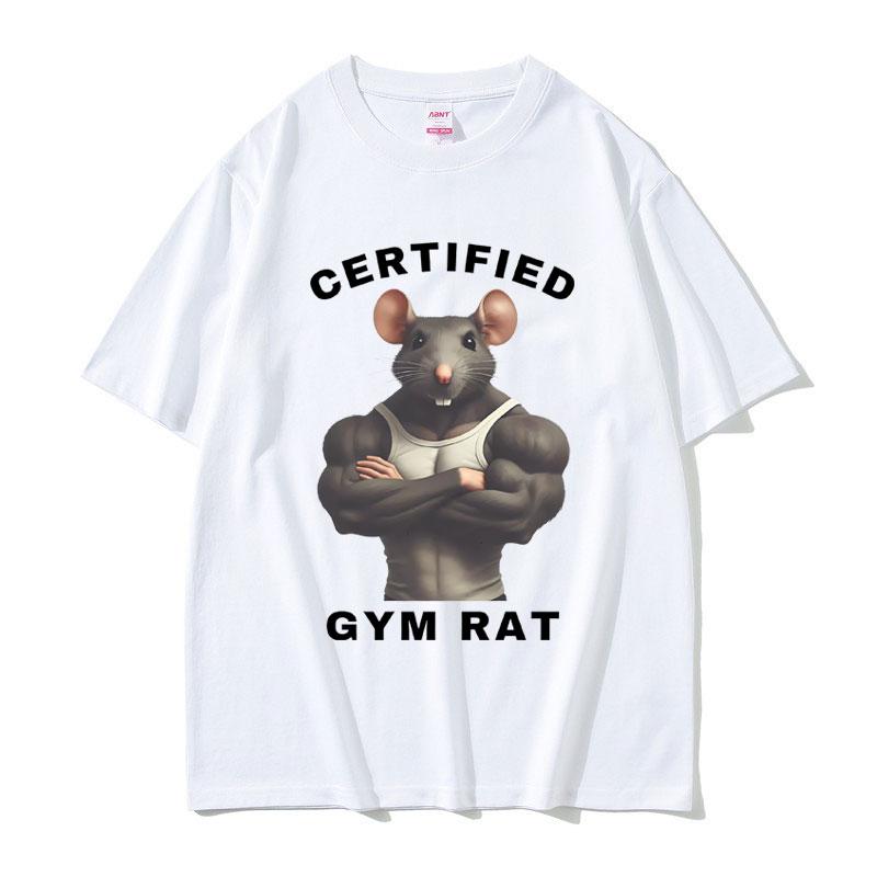 Funny Rat Gym Fitness Graphic T-shirt Fashion Summer Short Sleeve Unsiex Casual High Quality Pure Cotton Summer Breathable Top