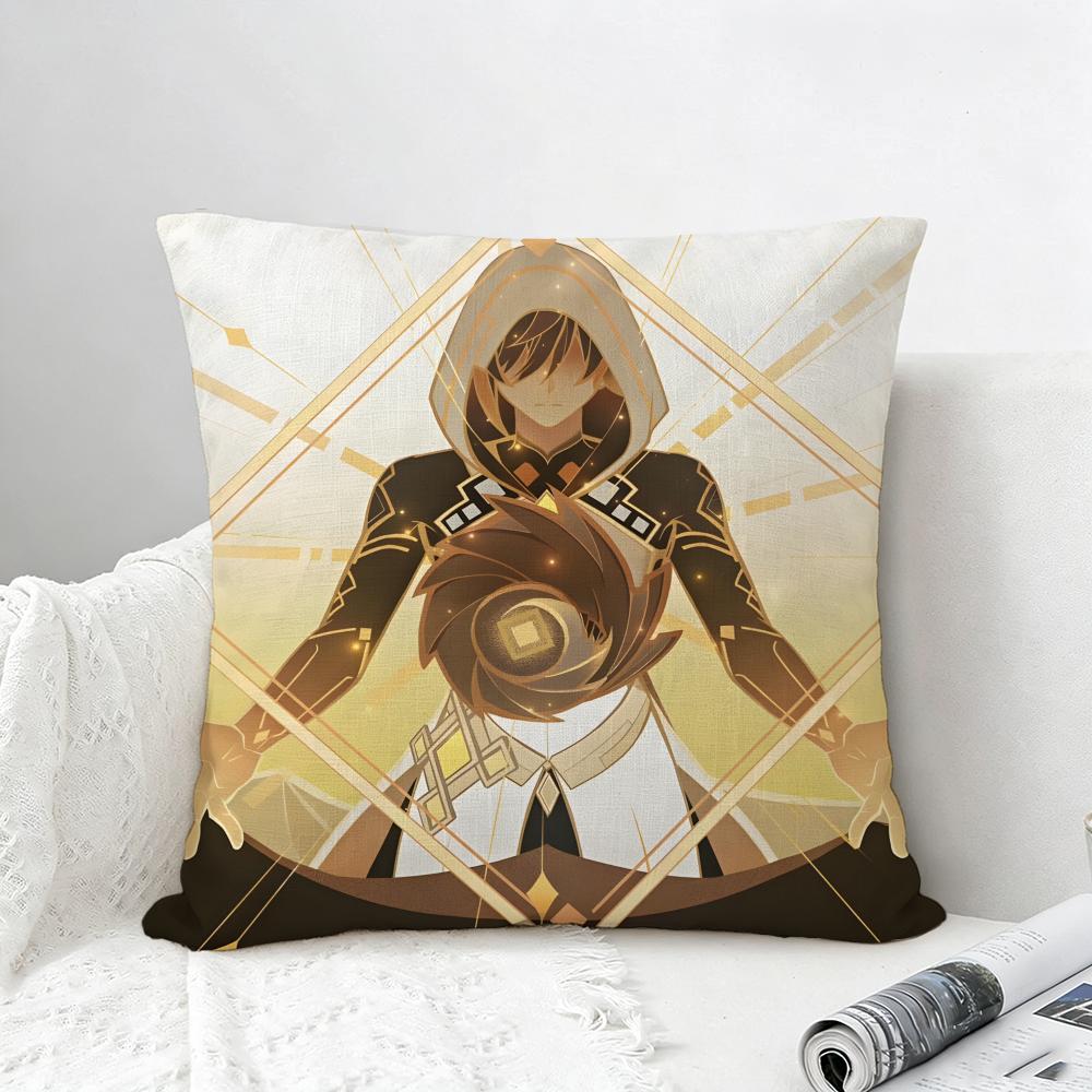 Game Genshin Impact Zhongli Cushion Cover Natural Linen Pillowcase Set AllinOne Decor for Sofa Bedroom Chair