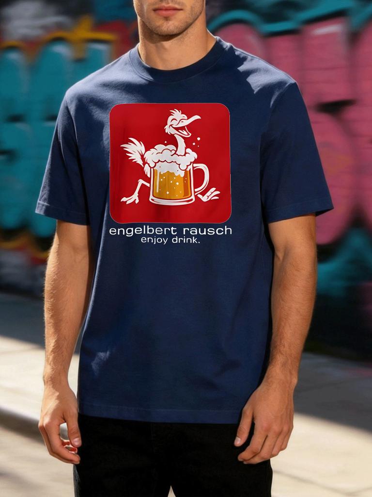 Unisex Crew Neck Tee Ostrich Beer Mug Cartoon Graphic Print Short Sleeve Summer Loose Casual Daily Top For Beer Loving Adult Males