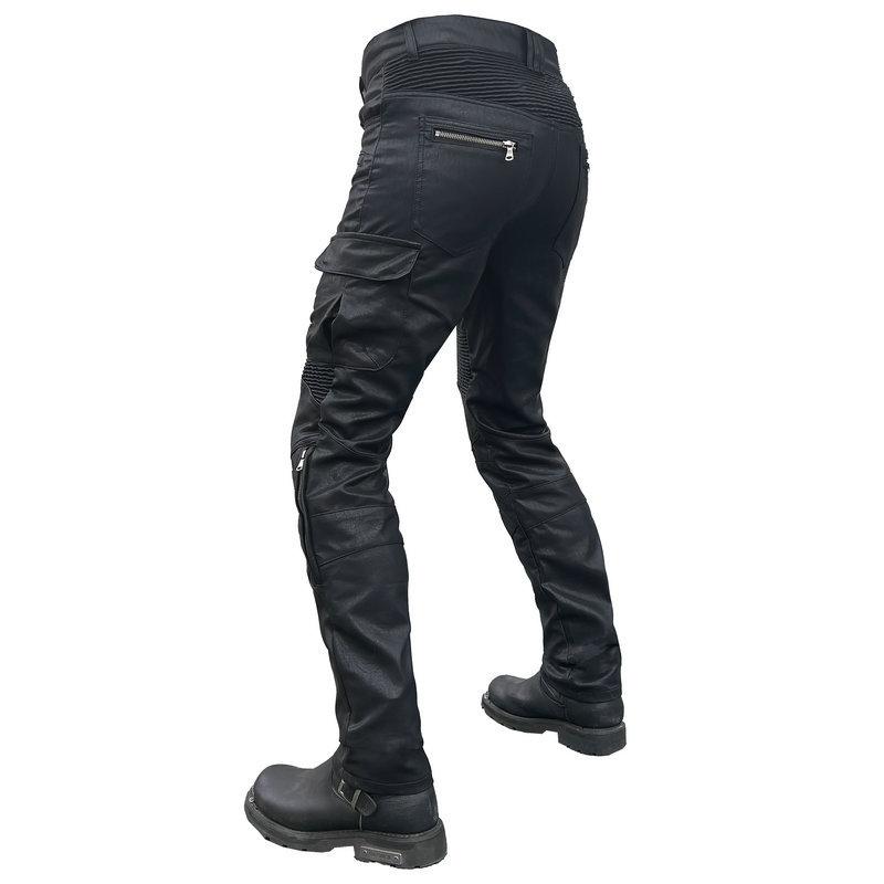 New product locomotive rider straight cycling pants anti-drop pants motorcycle waterproof windproof leather pants multi-bag overalls