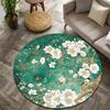 Graceful white flowers & birds Flannel-printed round floor mats are slip-resistant Suitable living room terrace garden carpets