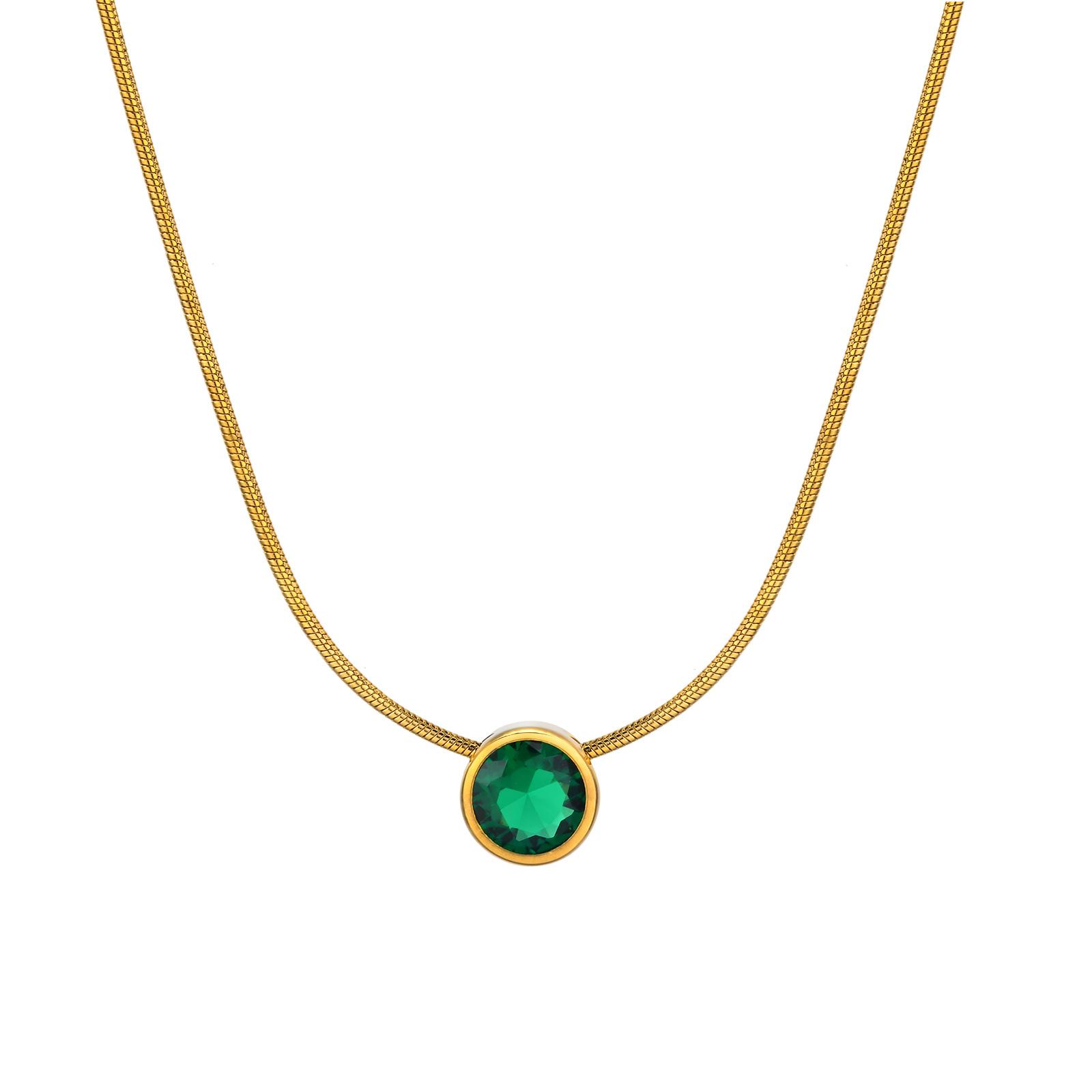 Birthstone Necklace Sliding Cubic Zirconia Pendant For Women,18k Gold Plated Stainless Steel Adjustable Jewelry