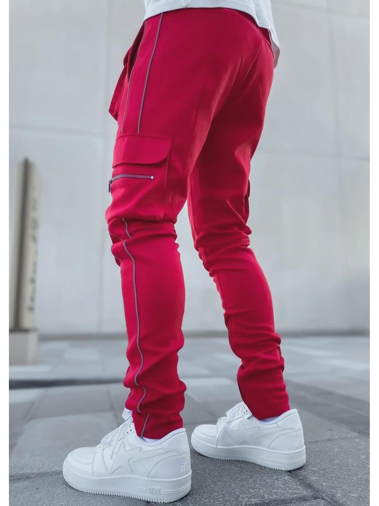 Pánské reflexní elastické cargo kalhoty slim fit: Trendy sportovní a volnočasové oblečení na jaro a podzim