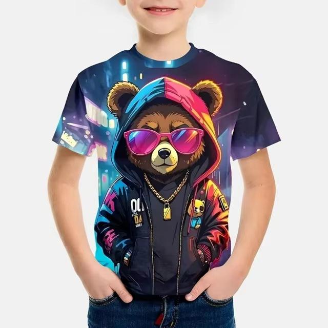 

Cartoon Animal Cute Print Short Sleeve Comfortable Casual Top Fashion T-Shirts Boys 170