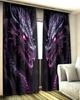 Set Of 2 Purple Light Black Dragon Design Polyester Curtains Home Decorations Made