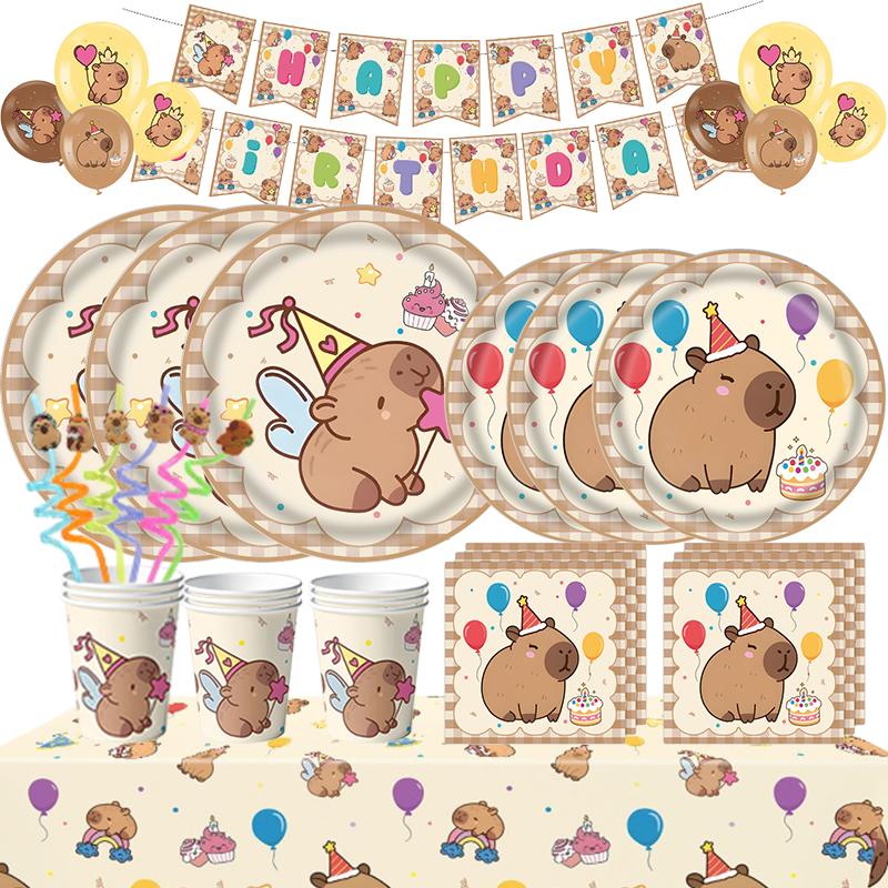 New Capybara Birthday Decoration Capybara Tableware Party Balloons Cups Plate Kit Banner Backdrop Cartoon Deco Supplies Set