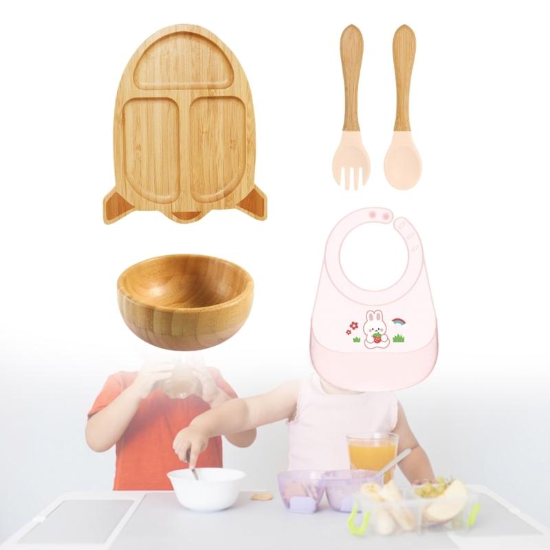 Cartoon Design Baby Fütterteller-Set Kinder Beikostschüssel mit stabilem Saugfuß für frühe Esser