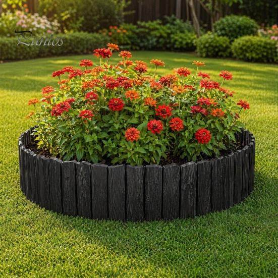 Decorative Garden Fence Edging Border, 5.91Ft 7.87Ft 11.81Ft Plastic Flexible Lawn Wood Retro Look, No Dig Panels for Flower Beds Lawns Bed