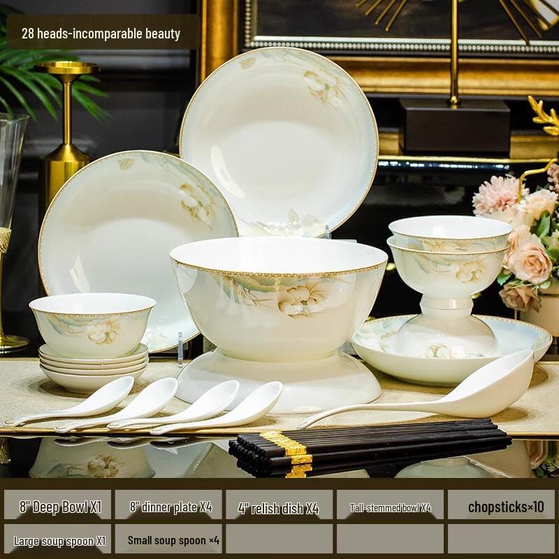 Lin Pan 28-Piece Gold Rim Ceramic Dinnerware Set