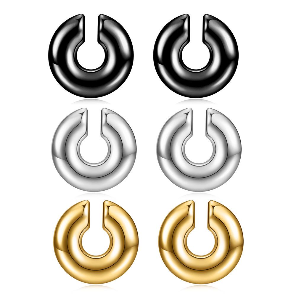 European & American Fashion Simple Versatile 11MM Stainless Steel Thick Round Hollow Hoop Earrings