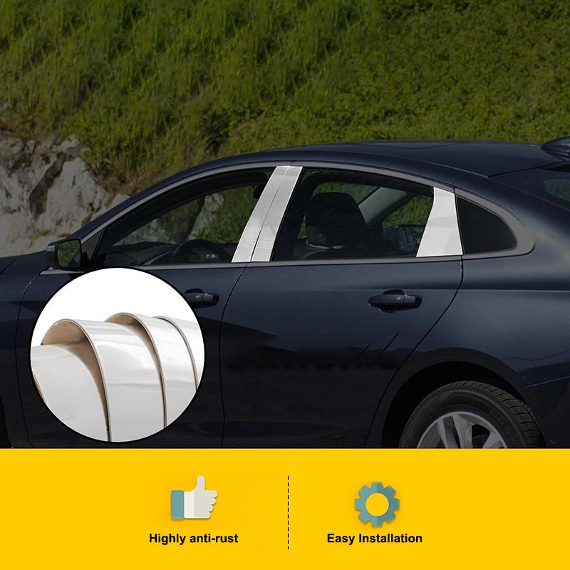 6pcs/set Chrome Car B C Pillar Posts Door Window Trim Cover For Chevrolet Malibu 2016 2017 2018 2019 2020 2021-2024 Column Stickers