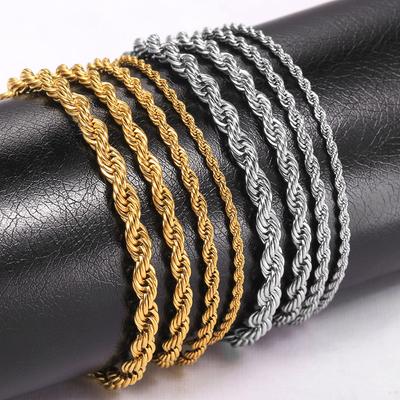 2/3/4/5mm Stainless Steel Twisted Rope Chain Bracelets for Women Men Fashion Punk Bangle Length Adjustable 17cm+5cm