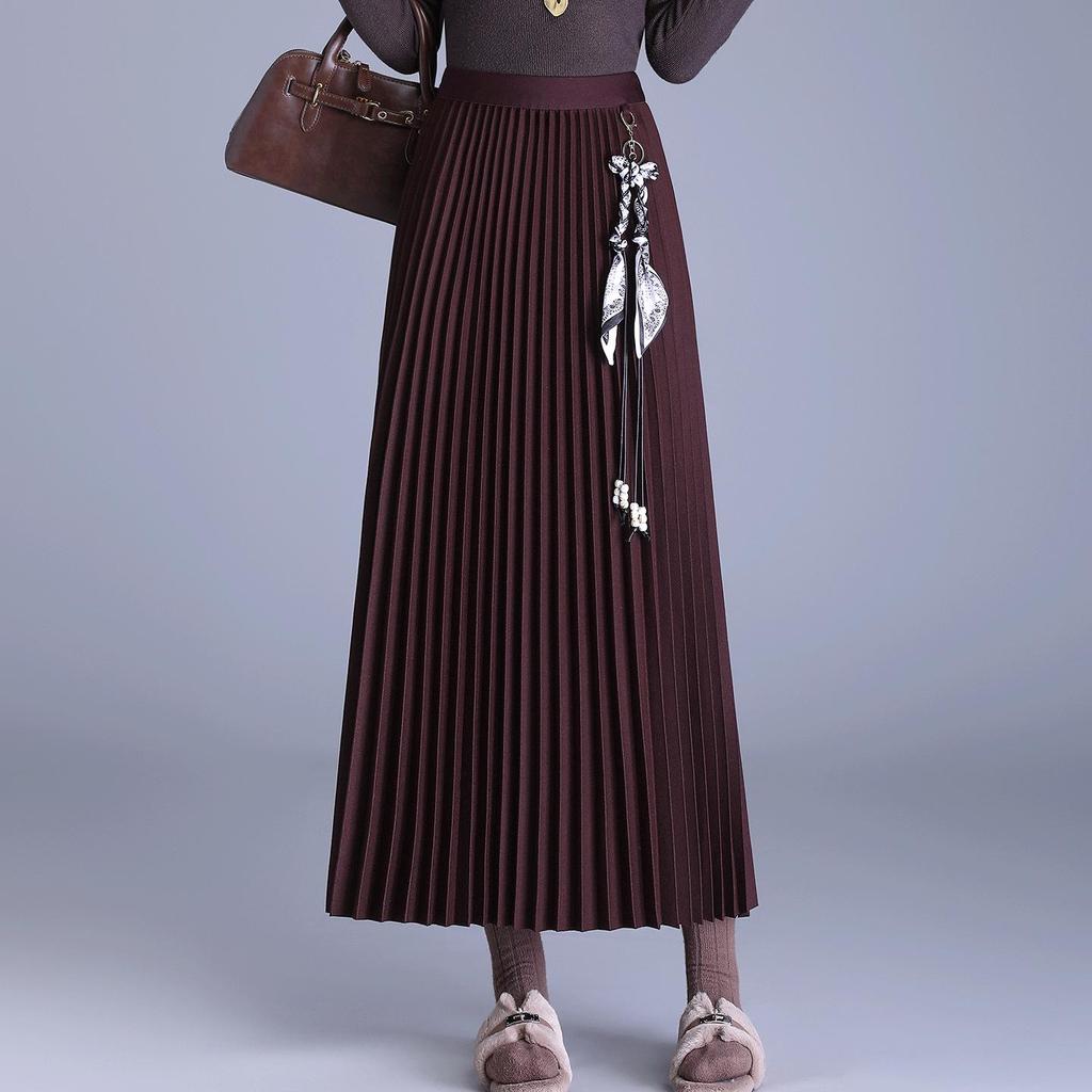 Elegant Mid-Length Wool Pleated Skirt - 2025 Autumn/Winter High-Waisted Slimming Style