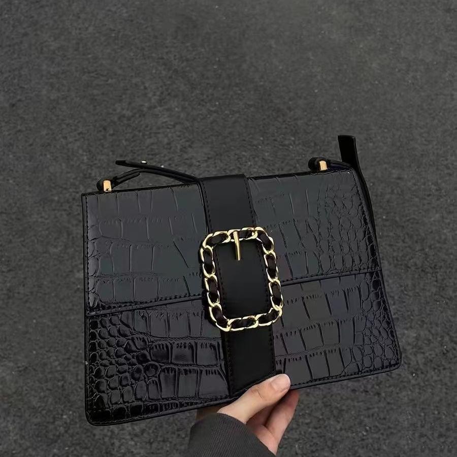 

Retro Faux Crocodile Tote Bag Women Square Leather Buckle Exquisite Shoulder Bags Ladies Fashion Luxury High End Crossbody Bag 26x18x7cm чёрный