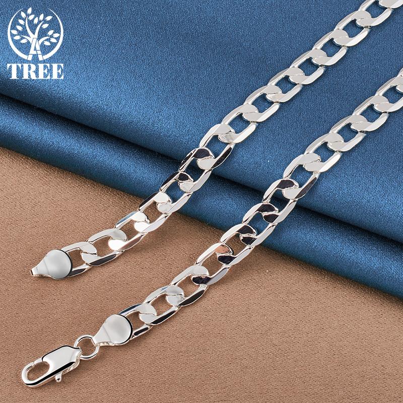 כסף סטרלינג 925 8 מ"מ שרשרת צד שטוחה 16/18/20/22/24 אינץ' תכשיטי שרשרת