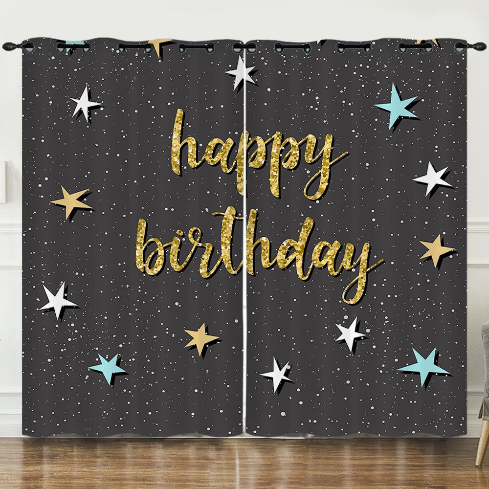 Happy Birthday Happy Birthday 3D Digital Printing Curtain Blackout Punching