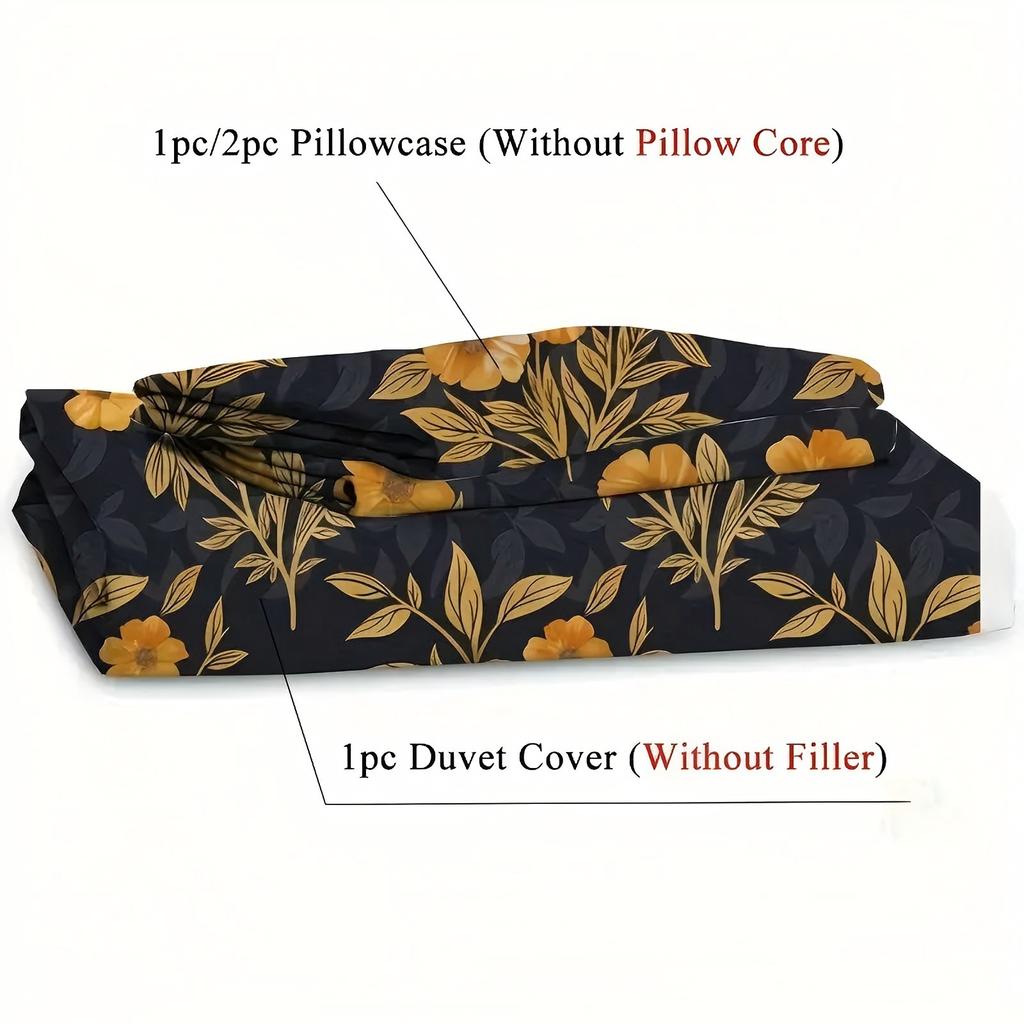 Golden Tulips 3D Printed Quilt Cover Elegant Rustic Natural Style Polyester Duvet Cover Soft Comfortable Bedding Set Pillowcases