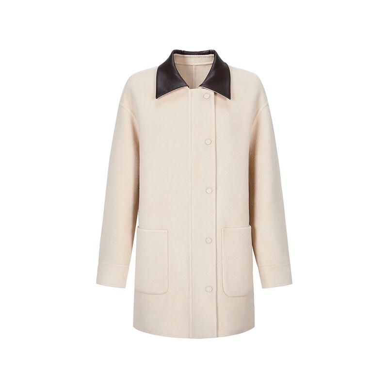 JIUZI Anna Barn Style PU Collar 100% Wool Double-Sided Coat