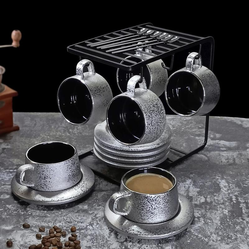 Tasse à café créative en céramique dépolie avec soucoupe, tasse de bureau de luxe, ensemble de tasses pour le thé de l'après-midi, vaisselle pour la maison