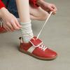 Fashion New Lace Up Sneakers Genuine Leather Splicing Flat Shoes Black Red Silver Ladies Casual Beading Flats Womens Round Toe Footwear