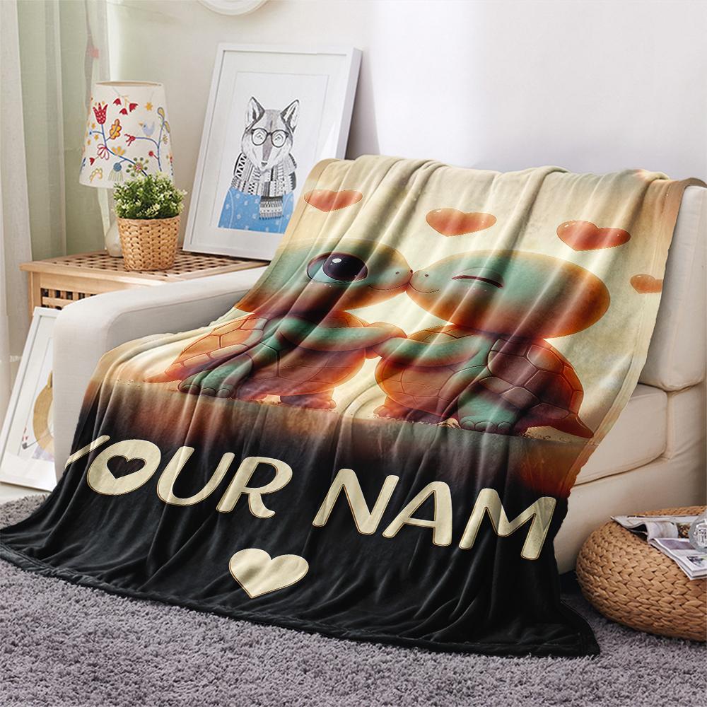 1PC Custom Name Ocean Adventure Turtle Patterned Flannel Blanket Suitable For All Seasons for Home Decor Warmth and Comfort Gifts Holiday Present_lx