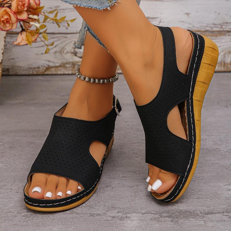 Summer Wedge Sandals Women's 2025 New Cut-Out, Breathable, Plus Size Open Toe Roman Sandals