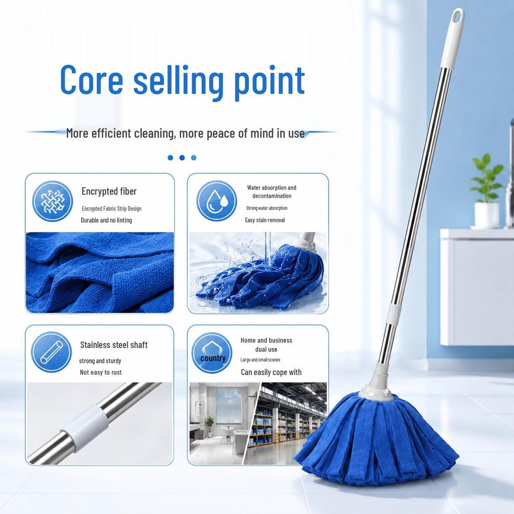 Old-Fashioned Dual-Use Mop with High-Absorbency Cotton Fiber Strips