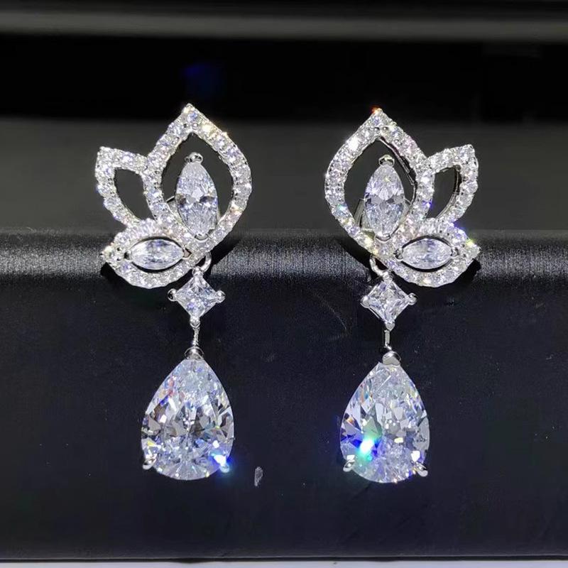Water Drop Design Earrings, Geometric Zircon Light Luxury Jewelry, Fashionable Hot-Selling Earrings