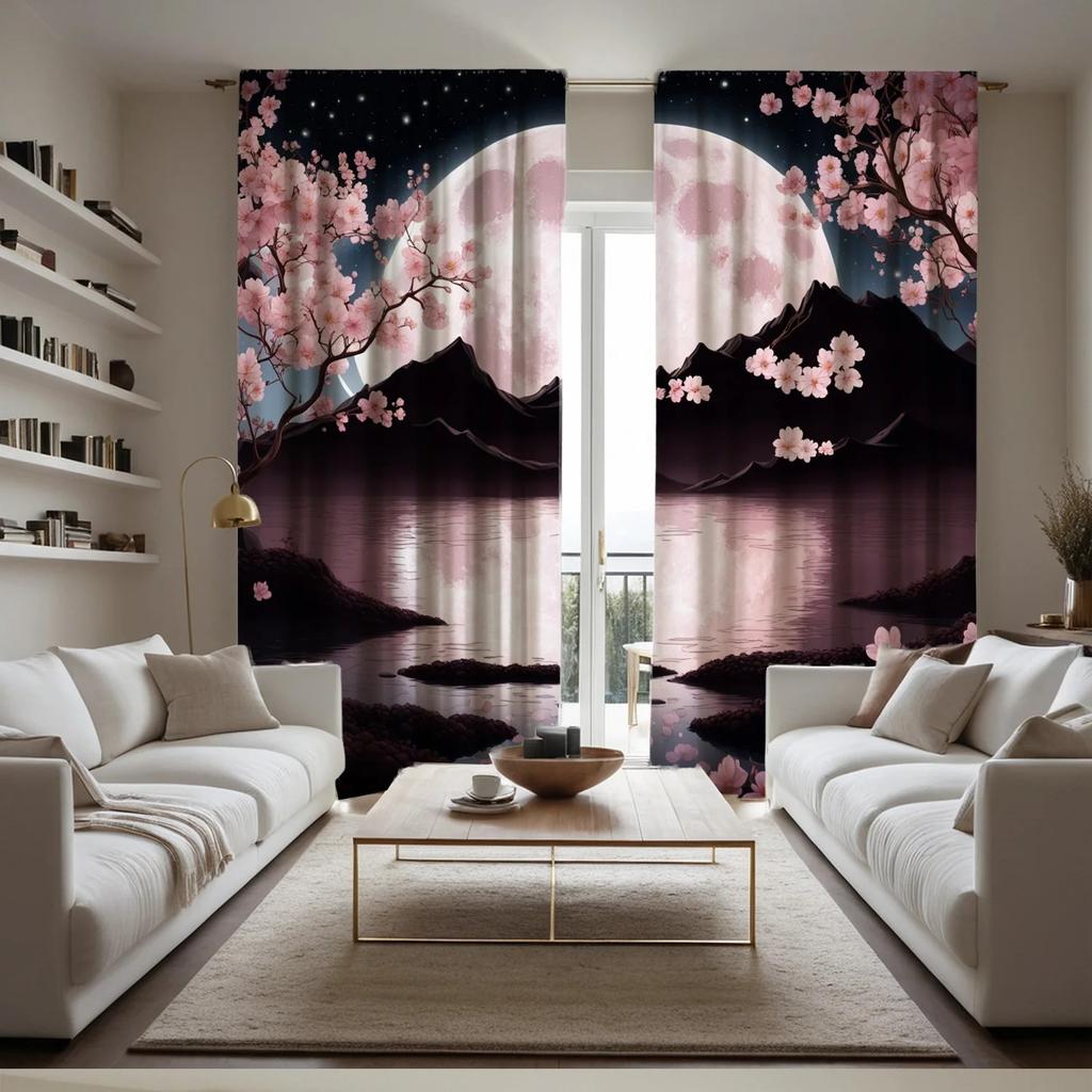 2pcs Floral Blossom Curtains   Polyester Fabric   Window Decor for Home Decor   Rod Pocket Curtains