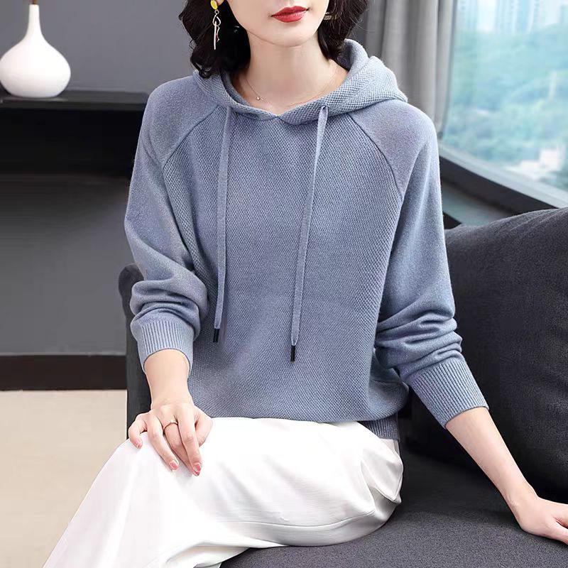 Pull Tricoté à Capuche et Cordon de Serrage Veste pour Femme, Vêtement d'Extérieur, Vêtement d'Intérieur, Pull-Over à Manches Longues pour Femme Printemps et Automne