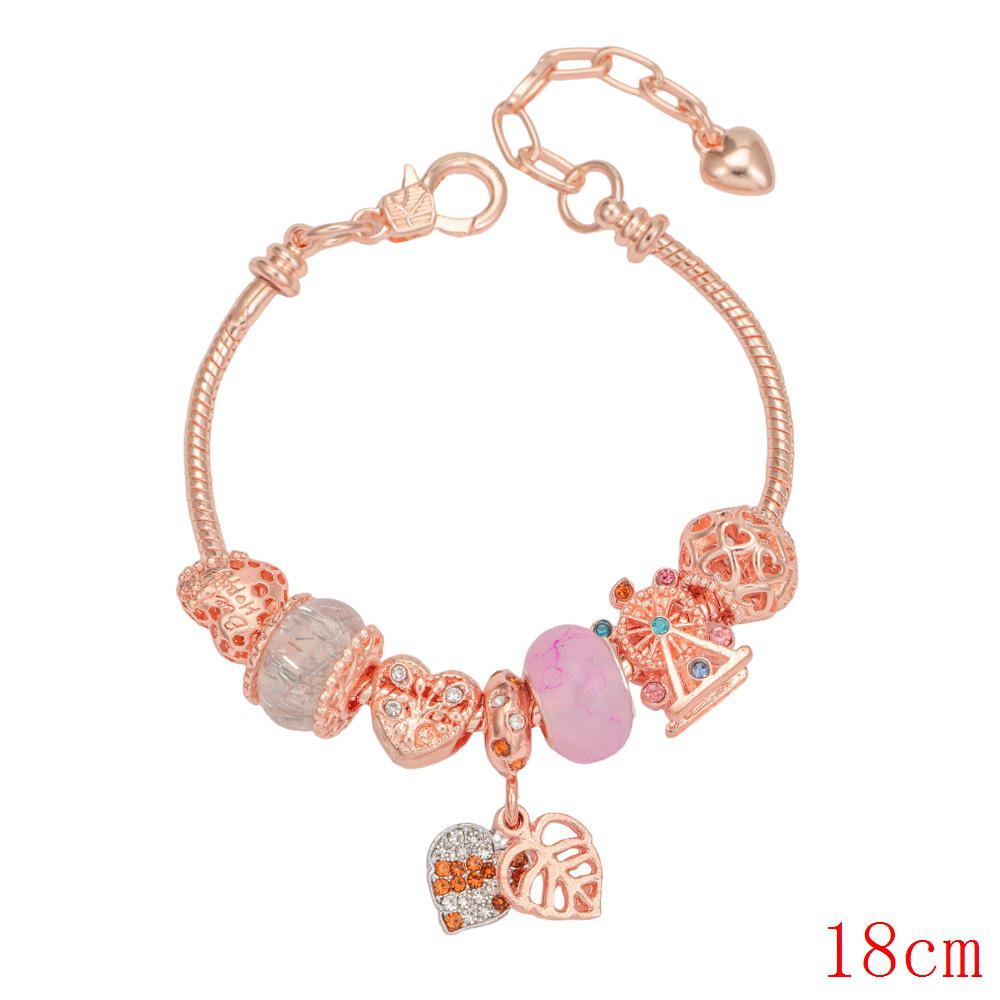 Sweet Pink Heart Butterfly Beaded Bracelet for Women