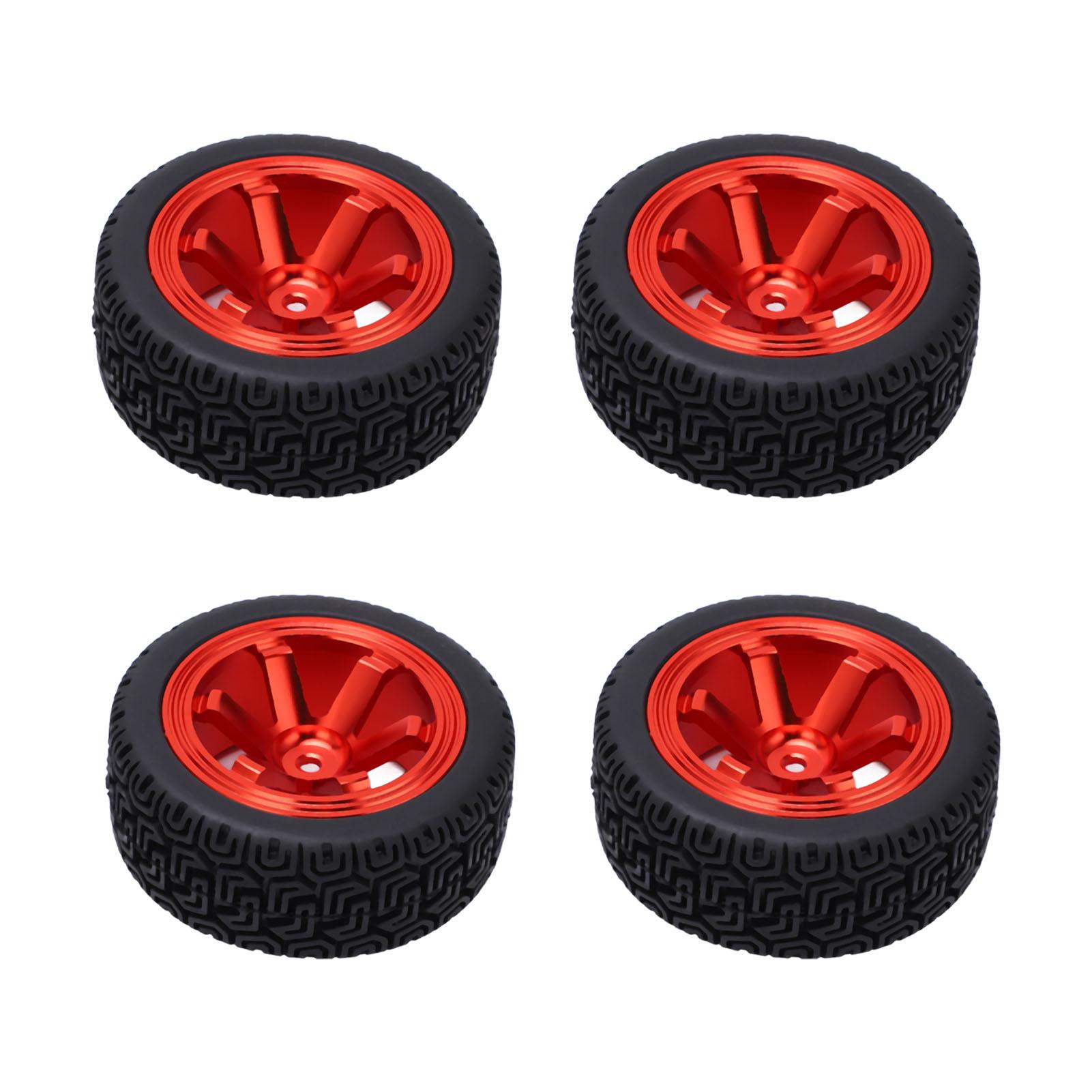 

4Pcs Rubber Tires Aluminum Alloy Exquisite Simple Installation 6 Jaw Tires for 1 10 Flat Sports Cars Red