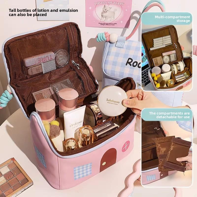 Cartoon House Makeup Bag With Breathable Material For Girls Travel And Storage