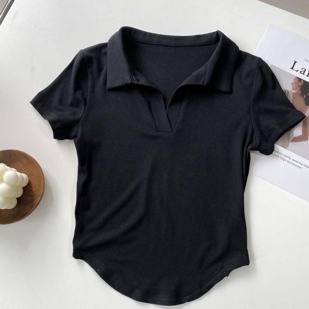 2024 Summer Slim Fit U-Shaped Polo Collar T-Shirt for Women – Short-Sleeved Hot Style
