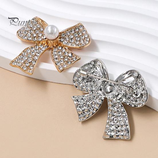 Lapel Pin Brooch Pin, 3D Bow Design with Imitation Pearl, Anti-oxidation Strong Buckle Badge for Coats Shirts Bags Accessories