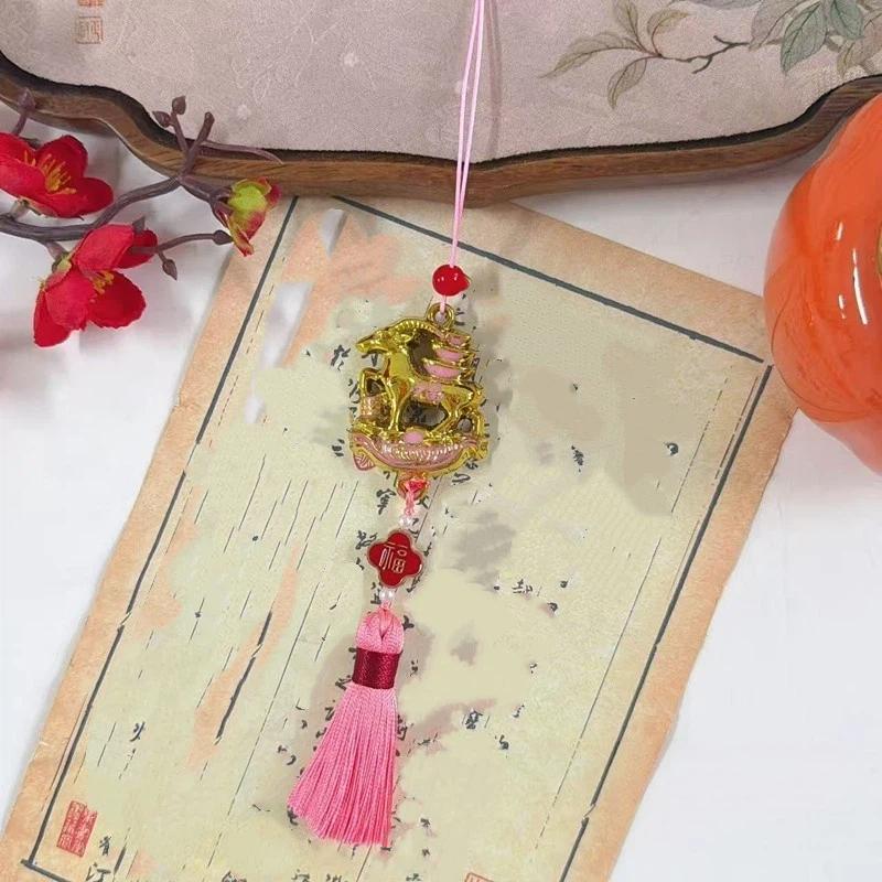 1Pcs Chinese New Year 2027 Goat Hanging Ornaments Gold Lucky Design Red Tassels For Spring Festival Home Wall Decor
