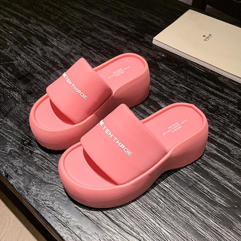 Thick-soled Letter One-word Slippers Women's 2025 New Small Height Increase Comfortable and Light One-pedal Simple Sandals