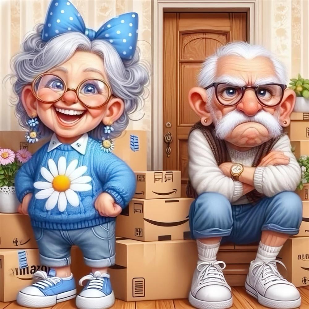 

Алмазная вышивка Бабушка Вышивка крестом Картина Дедушка Полная круглая Мозаичная картина Стразы Домашний декор Round 20x20cm