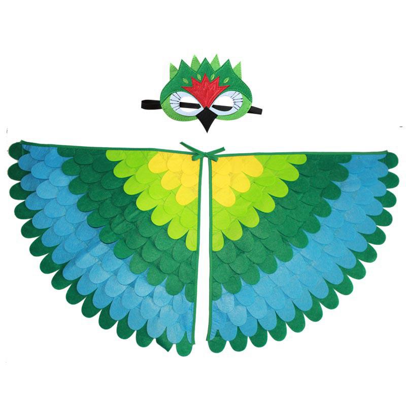 Kinder Halloween Filzflügel Umhang - Vogelkostüm für Kindergartenaufführung und Partydekoration blue
