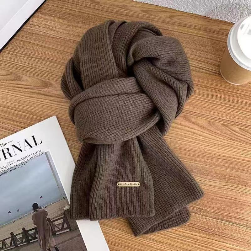Autumn and winter new trend solid color versatile scarf knitted wool Korean fashion warm versatile solid color knitted model