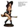 Sexy Witch Bookshelf Figurine Hand-Painted Resin Gothic Dark Fairy Witch Riding on Magic Broom Seductive Sorcery Witch Statue for Home Decor