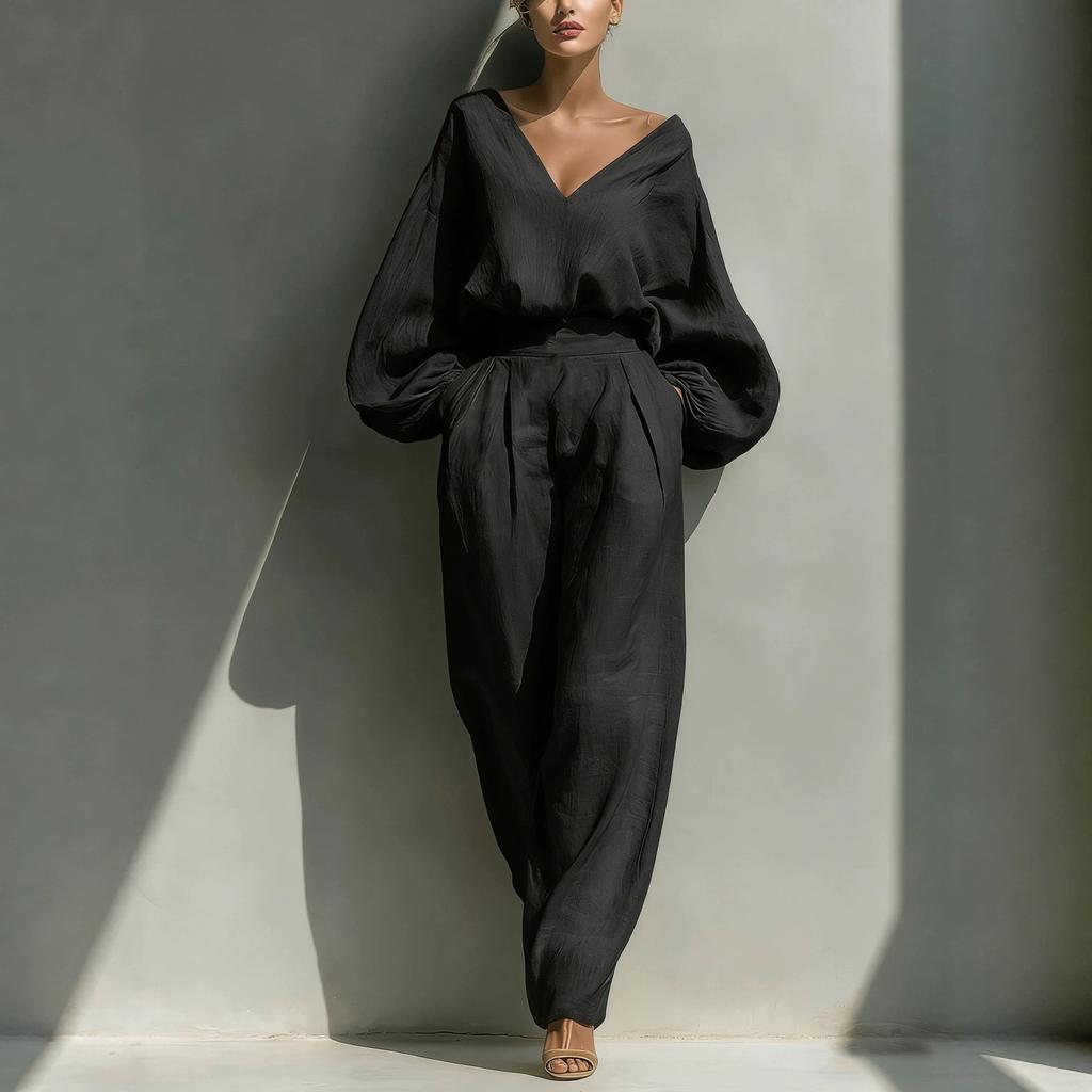 2026 Independent Station European and American Women's Shirt and Pants Two Long Sleeves Loose Fashion Neutral Style Retro Cotton and Linen Suit