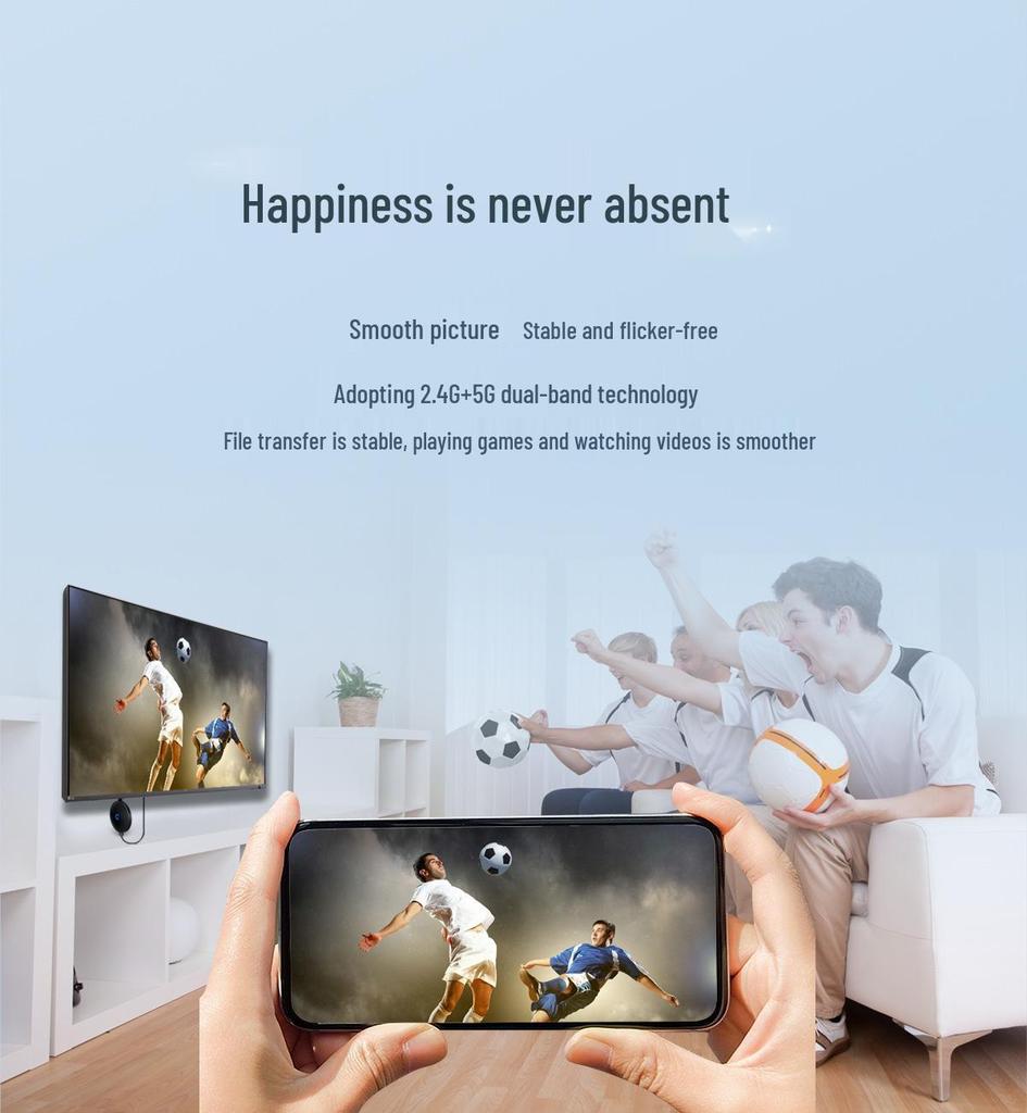 Wireless HDMI Mirroring Device for TV and Mobile - HD Projection, Vertical & Horizontal Screen, Upgraded Version, No Screen Cutting