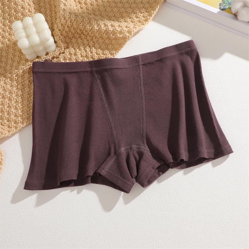 S-XXL Cotton Boyshorts Underwear for Women Stretchy Breathable Panties Sexy Striped Low Waist Shorts Ladies Solid Color Lingerie