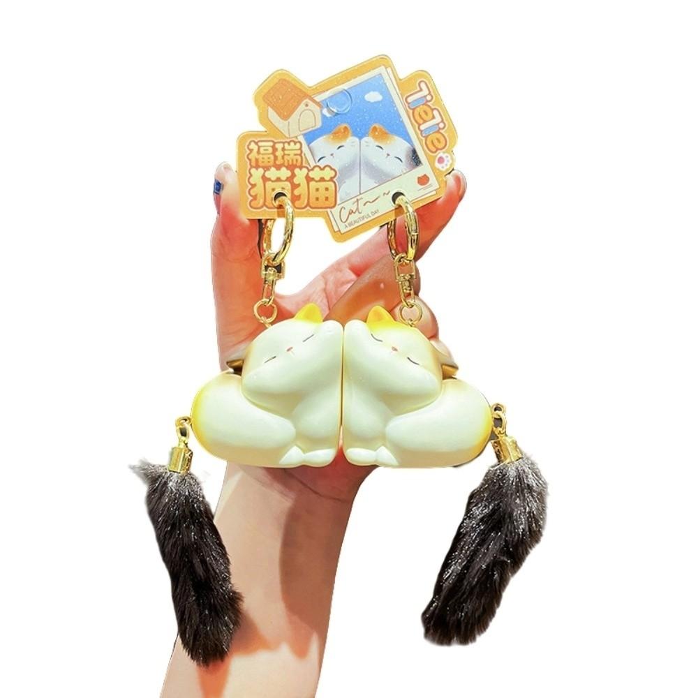 Pom Accessories Couple Cat Key Chain Cartoon Mink Fur Cat Keyring Long Tail Cat Pendant  Car Decor