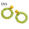 Easy Wear Earlobe Friendly 1 Pair Boho Raffia Circle Earrings for Women, Summer Handmade Large Straw Rattan Round Drop Dangle Earrings, Statement