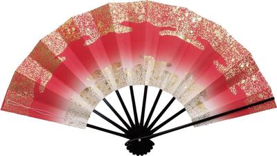 Four Seasons Dance Fan, Tenchikumo Sunako, 9.5 Inches, Black Lacquered Bone, Fan Box, for Dancing (Red)